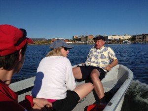 Mike, Jill and Joanne doing the harbor skiff tour