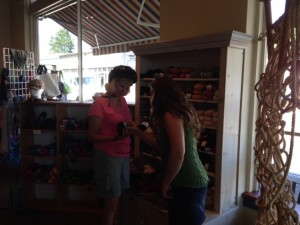 Jill shopping for yarn in Olympia