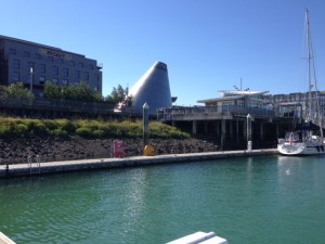Looking towards Tacoma Glass Museum from the boat