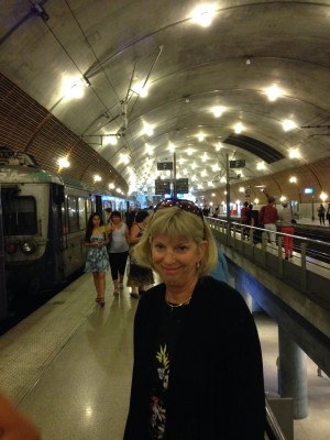 Jill in the very modern and upscale Monaco train station