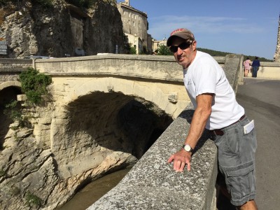 Henry Warner admiring the fine 100 AD Roman bridge still in use