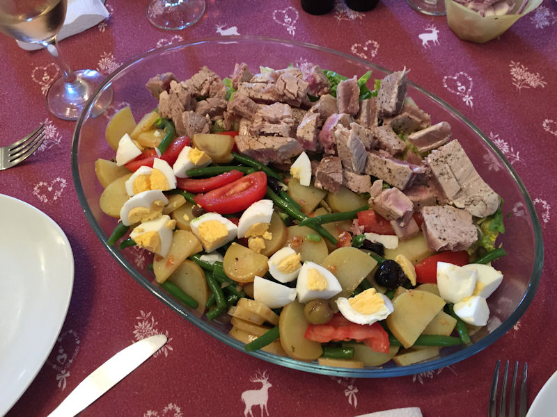 Delicious Salade Niçoise (with seared tuna) prepared by Jill after returning from Nice.
