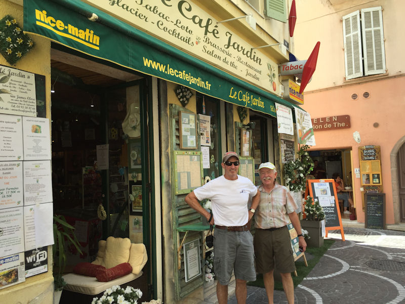 Henry and Rich watching Jill shop in Antibes.